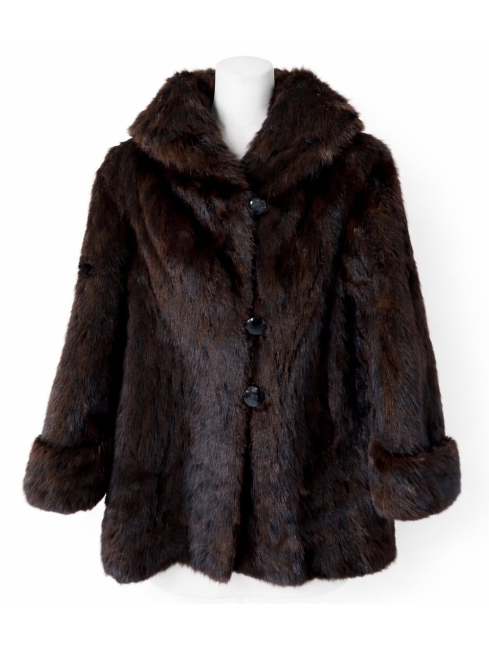 Size M Glazerman Furs Women’s Vintage Mink Fur Coat Dark Brown Shawl Collar